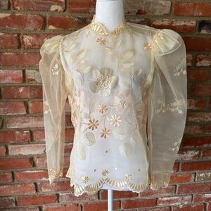 Whimsy Cream fairy Floral Embroidered Women's Top